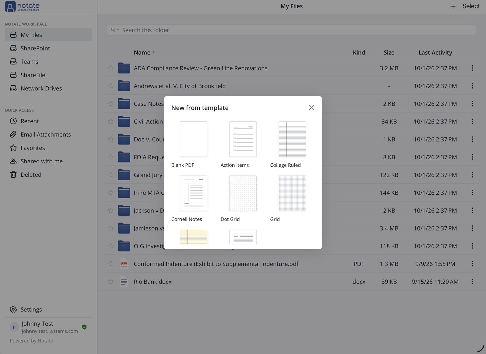New from template, showing PDF templates