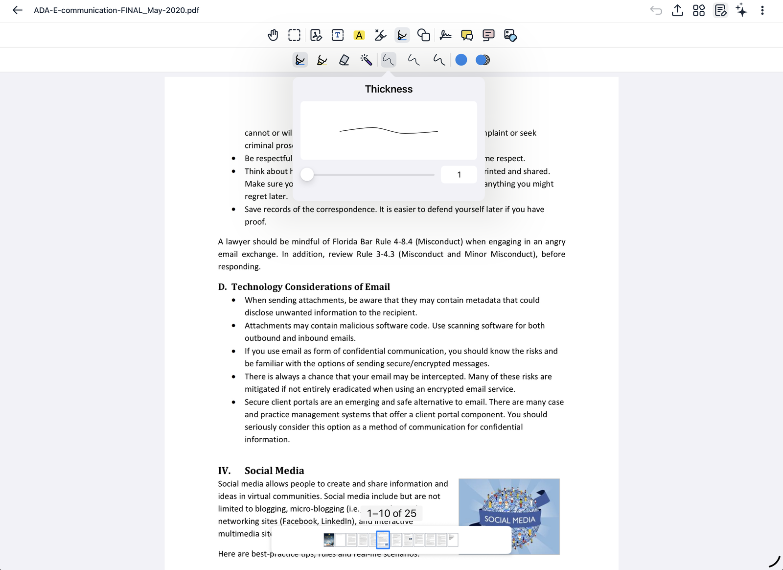 Pen tools with the thickness setting