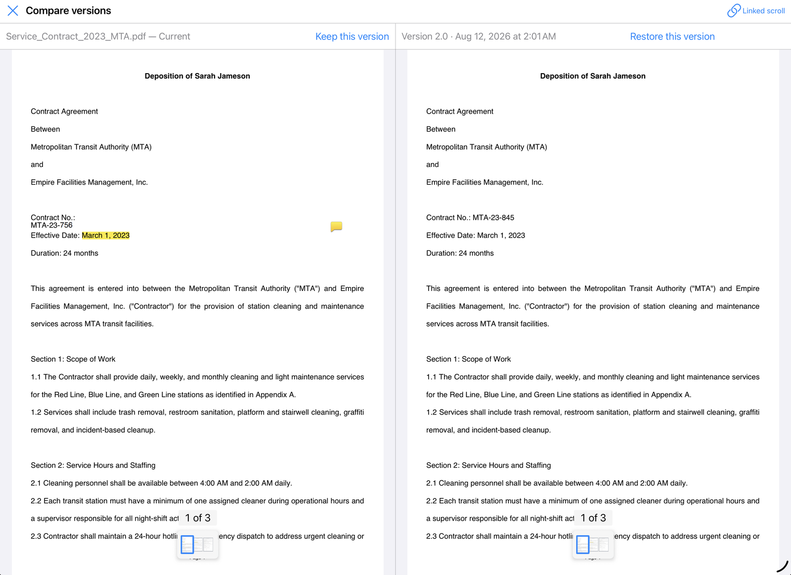 Comparing the current version with an earlier one