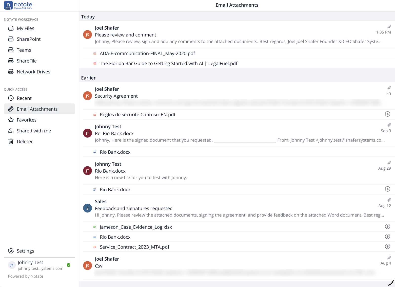 Email attachments grouped by message