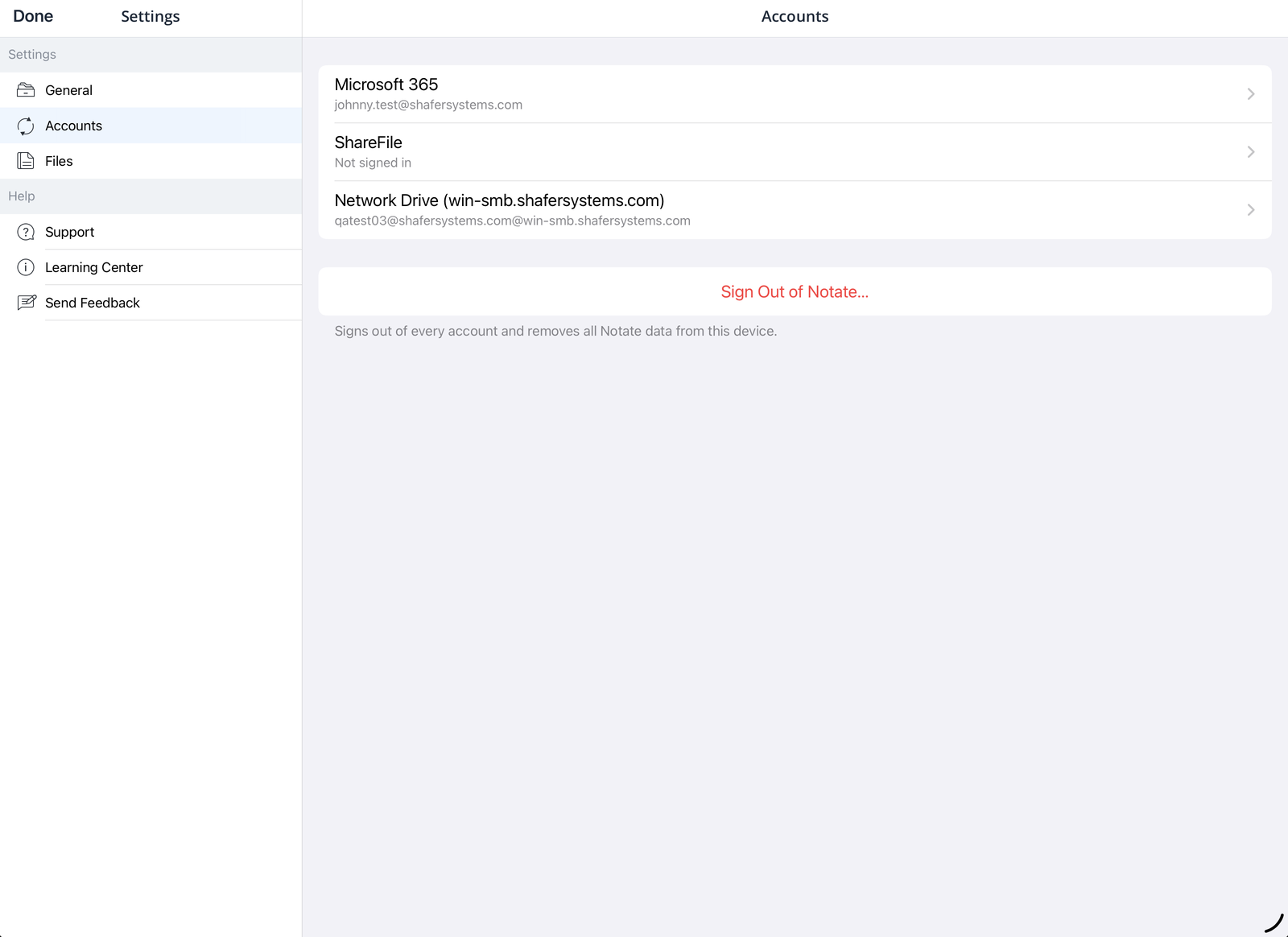 Accounts settings