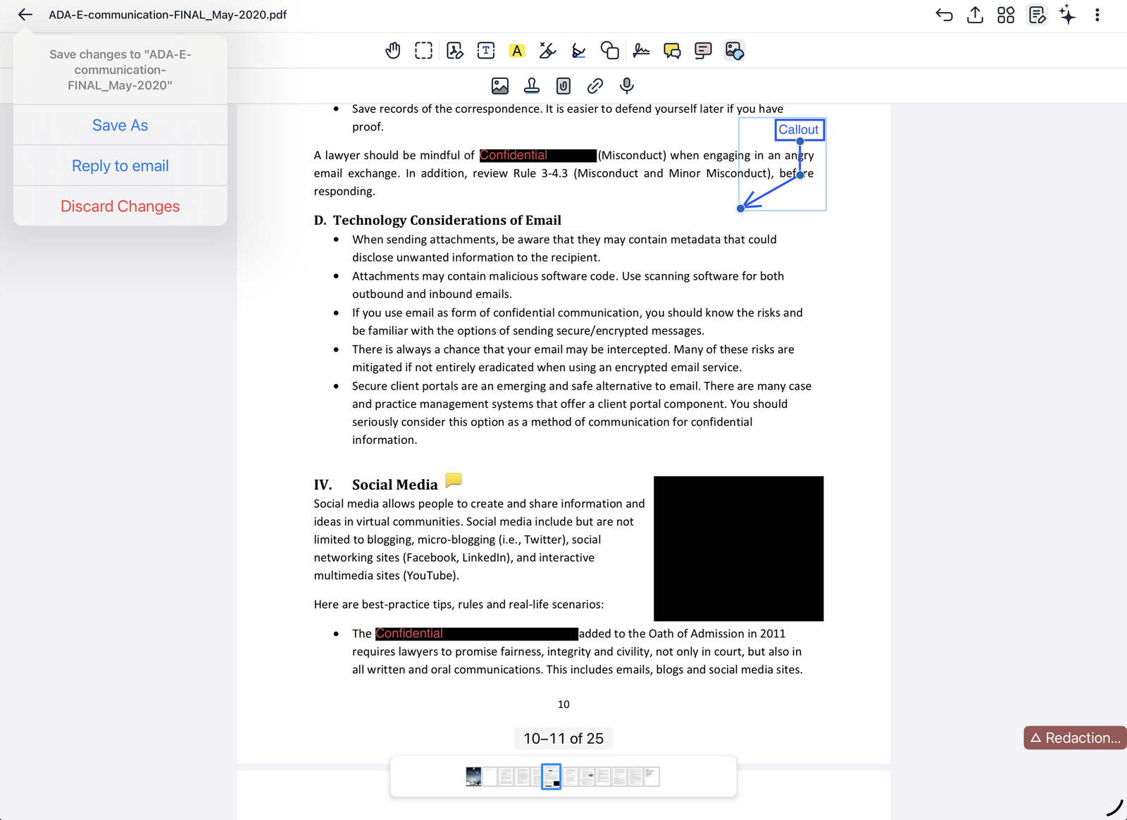 Saving changes to a document from an email