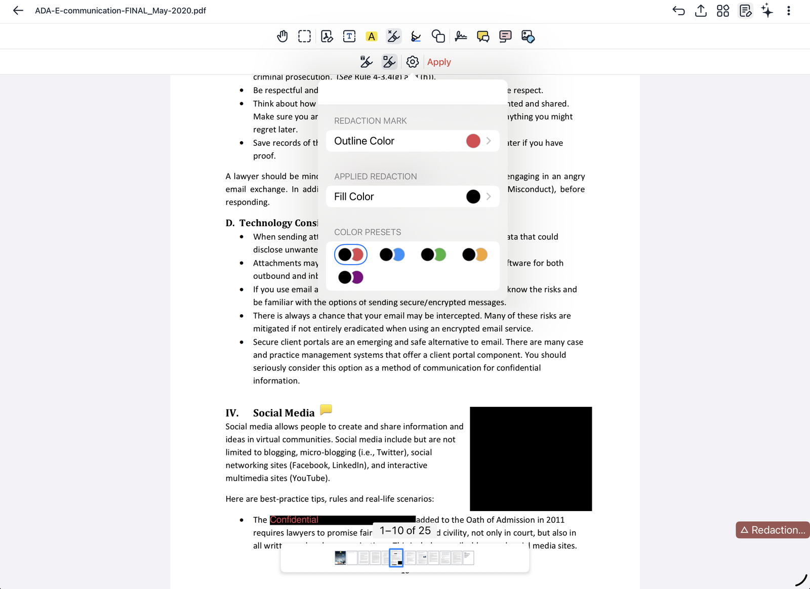 Redaction colors