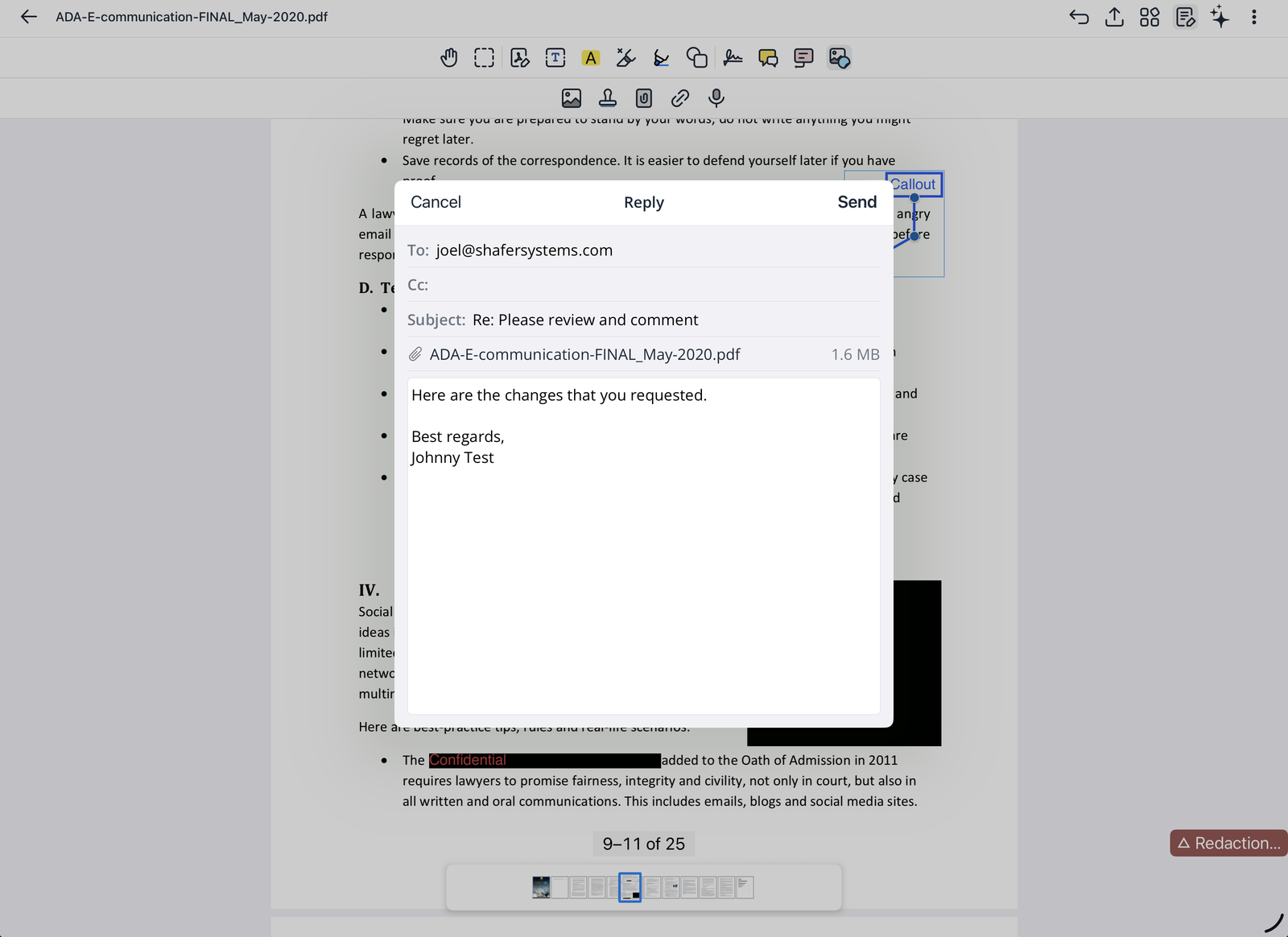 Replying to an email with the edited document