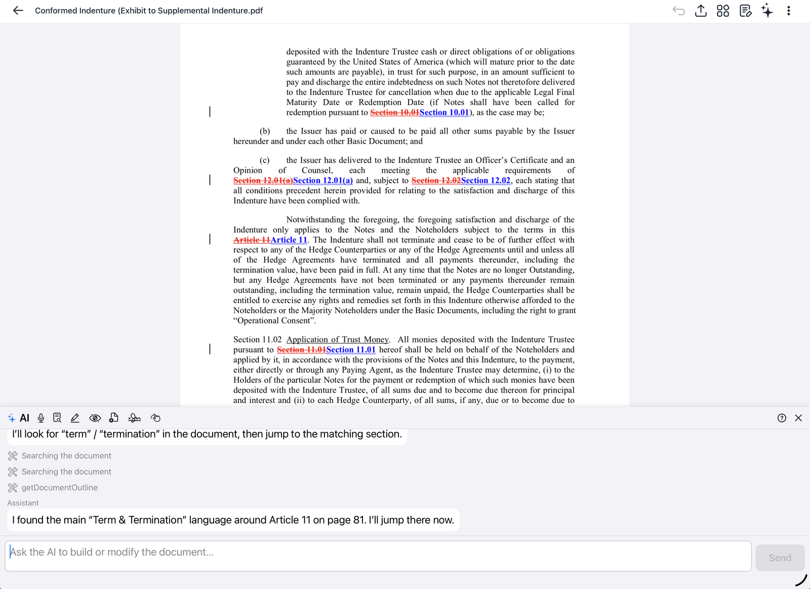 The AI assistant finding a section in a long document