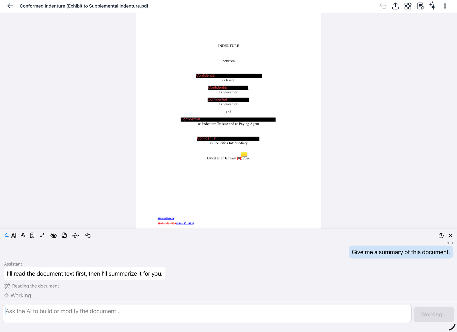Asking the AI assistant for a summary